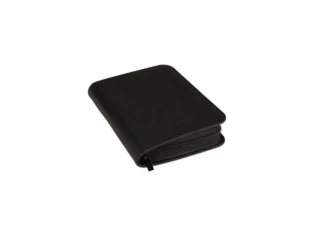 Angled view of Black premium 4-Pocket collector binder with zipper