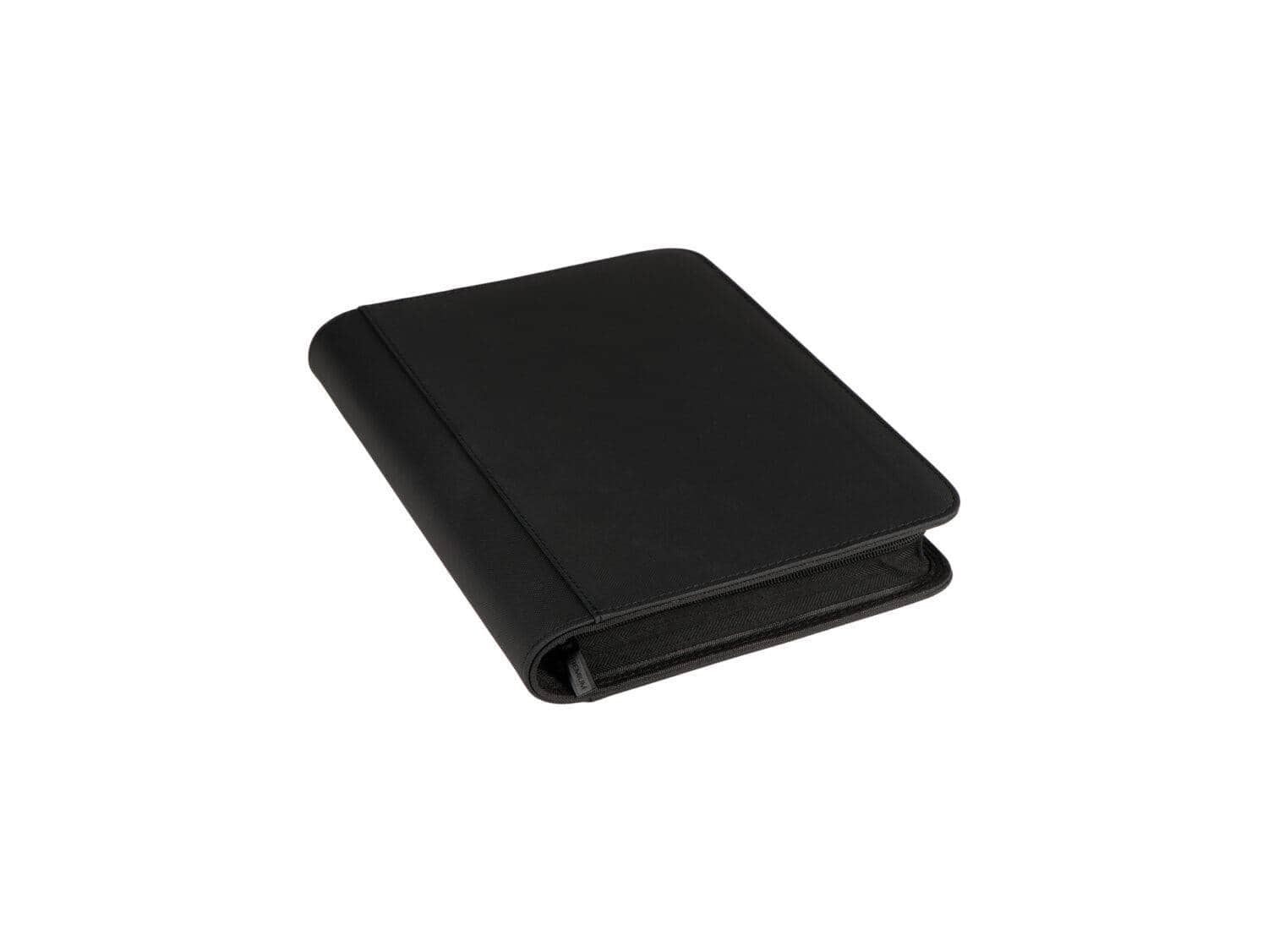 Black Collector Binder Angled View Angled view of black premium 1-Pocket Jumbo collector binder with zipper