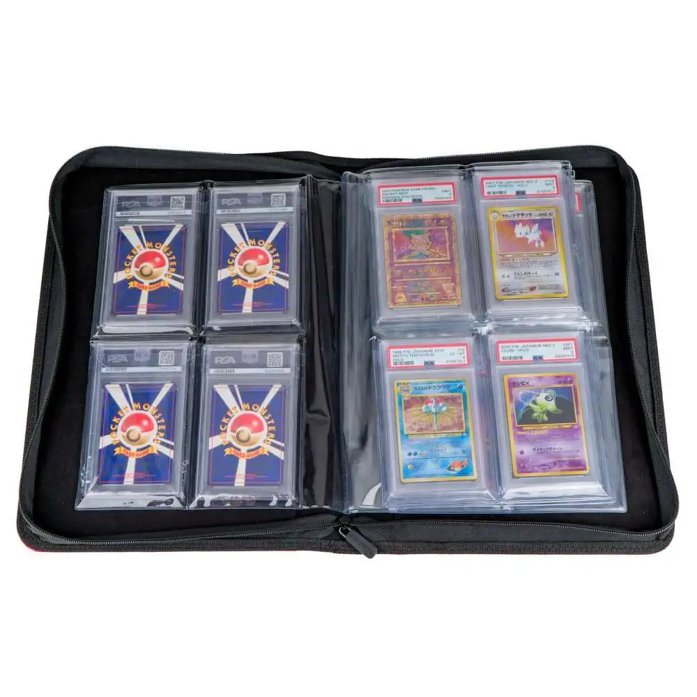 Open PSA graded card binder filled with slabs