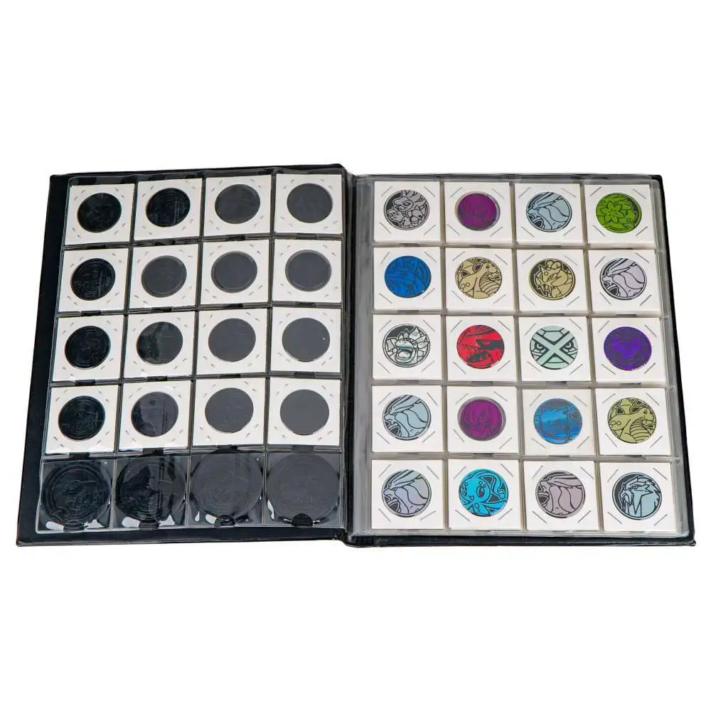 Coin binder with paper coin holders storing Pokémon coins