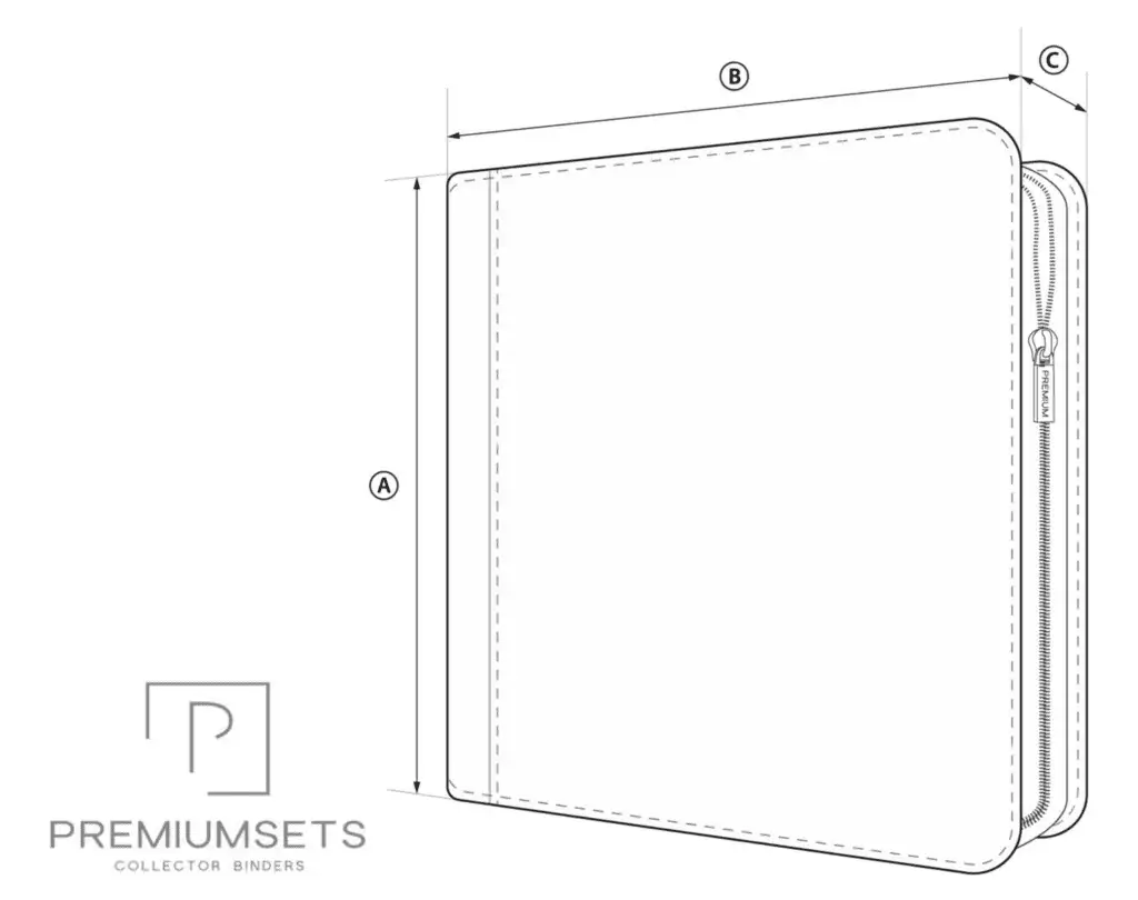 Binder dimensions diagram with zipper closure