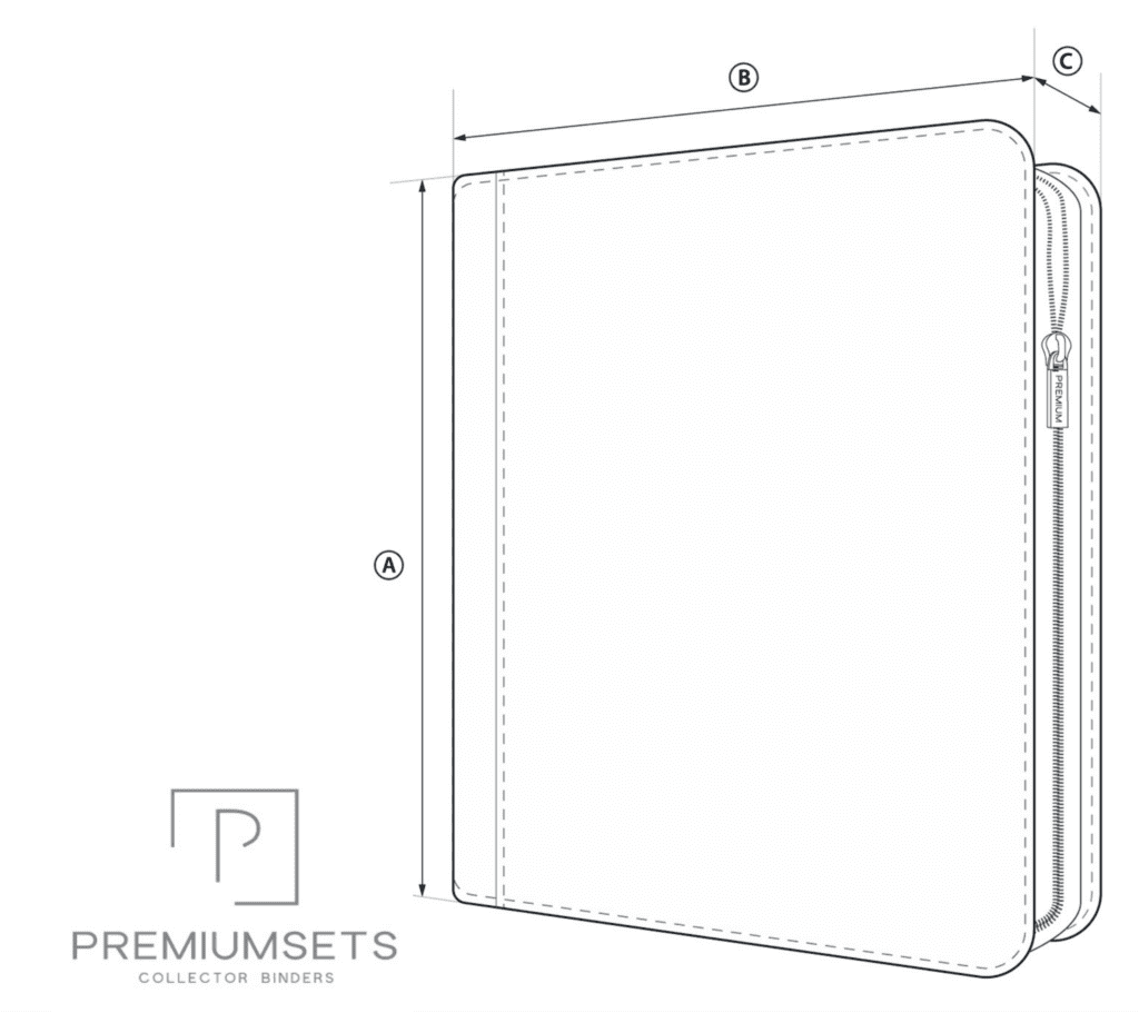 Binder dimensions diagram with zipper closure