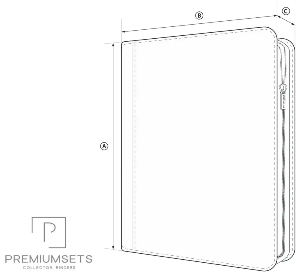 Binder dimensions diagram with zipper closure