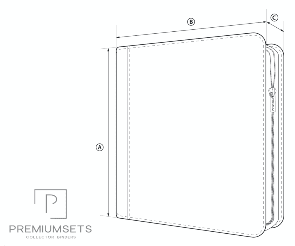 Binder dimensions diagram with zipper closure