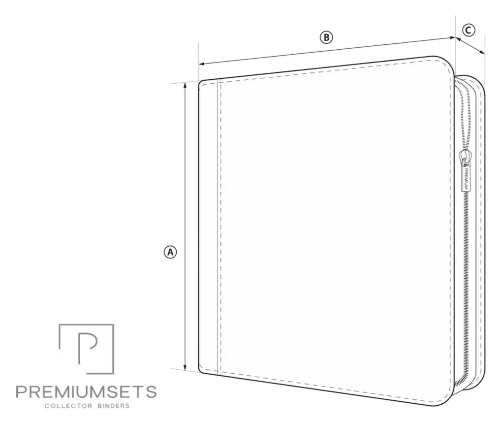 Binder dimensions diagram with zipper closure